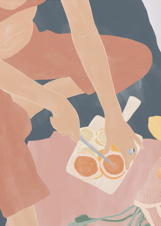 Grapefruits schneiden | Leinwand