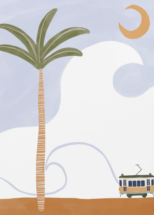 Kleine Straßenbahn am Strand | Poster