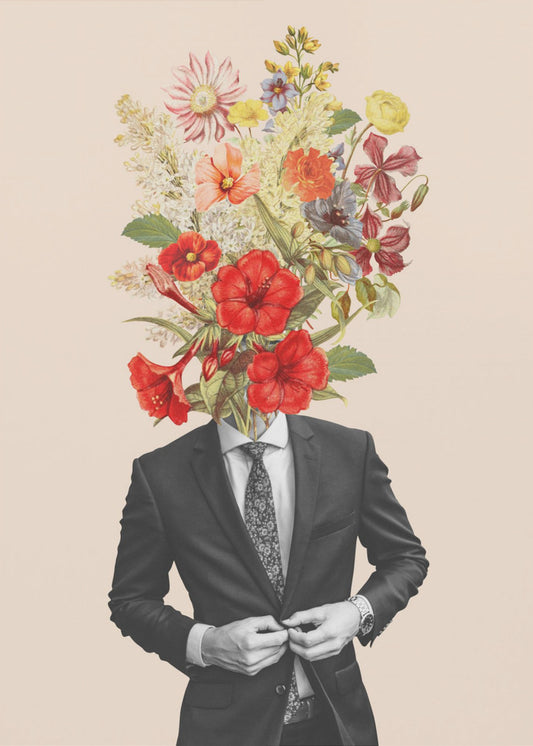 Mann in roten Blumen | Leinwand