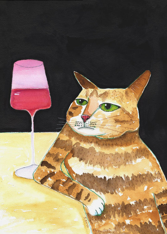 Katze Freitagabend trinkt Wein Lustiger Katzenhumor Poster