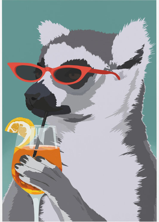 Jugdy Lemur mit Getränk | Leinwand