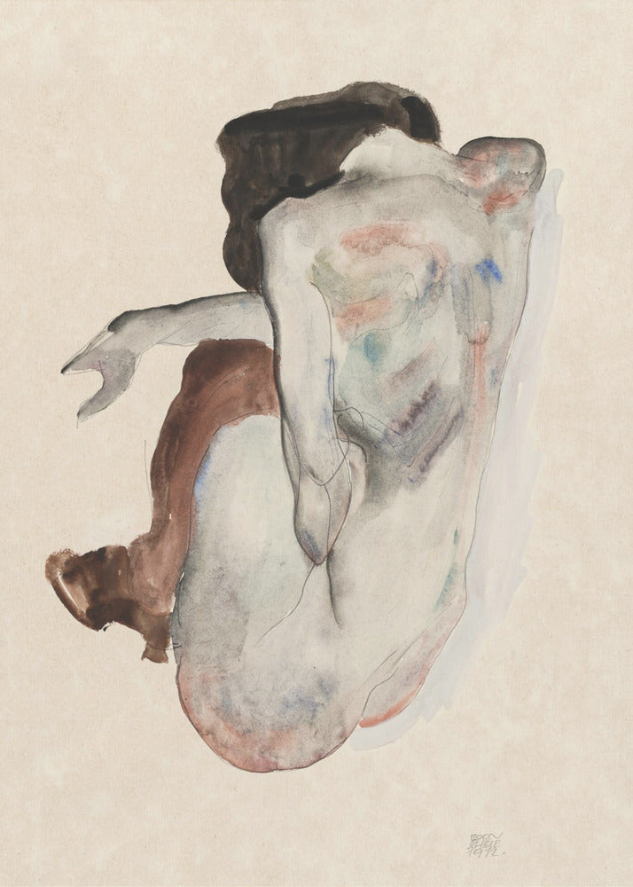 Hockender Akt in Schuhen und schwarzen Strümpfen 1912 | Poster