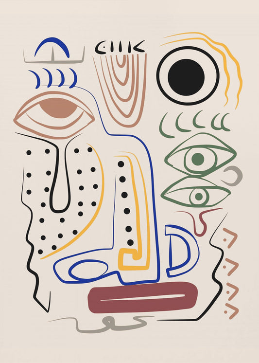 Line Art Bizarre Aboriginal Portrait | Poster