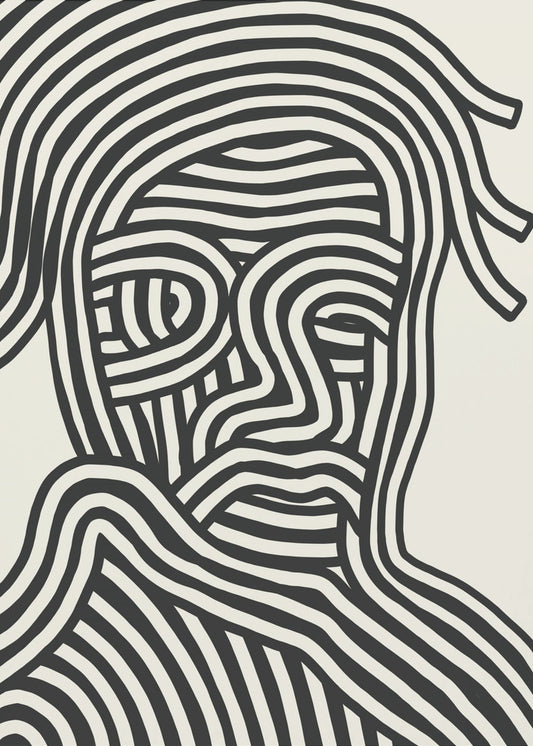 Stilisiertes menschliches Gesicht mit schwarzen Streifen | Poster
