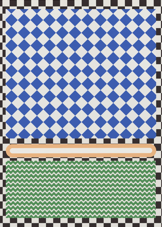 Geometrisches Muster mit blauen und weißen Diamanten | Leinwand
