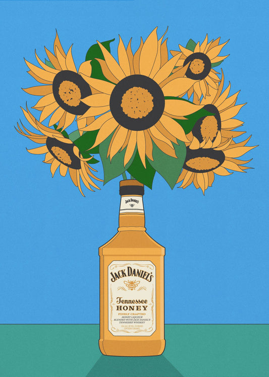 Sonnenblumen in Honig-Whiskey-Retro-Illustration | Leinwand