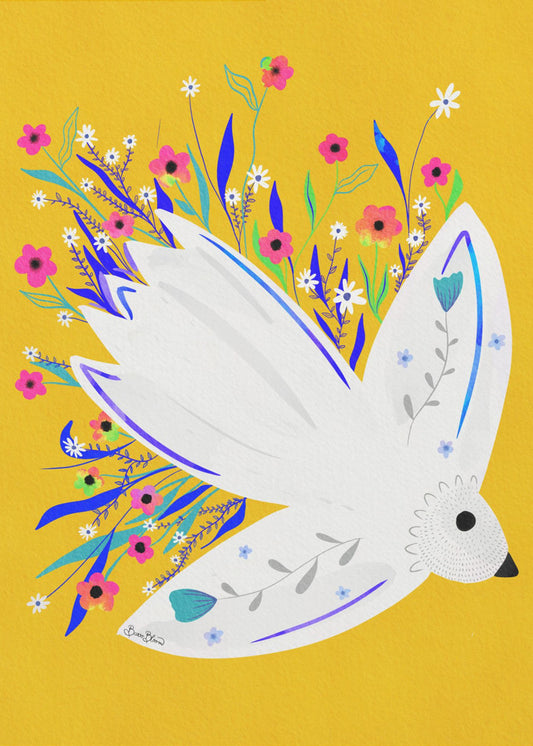 Vogel in Blumen Illustration | Leinwand
