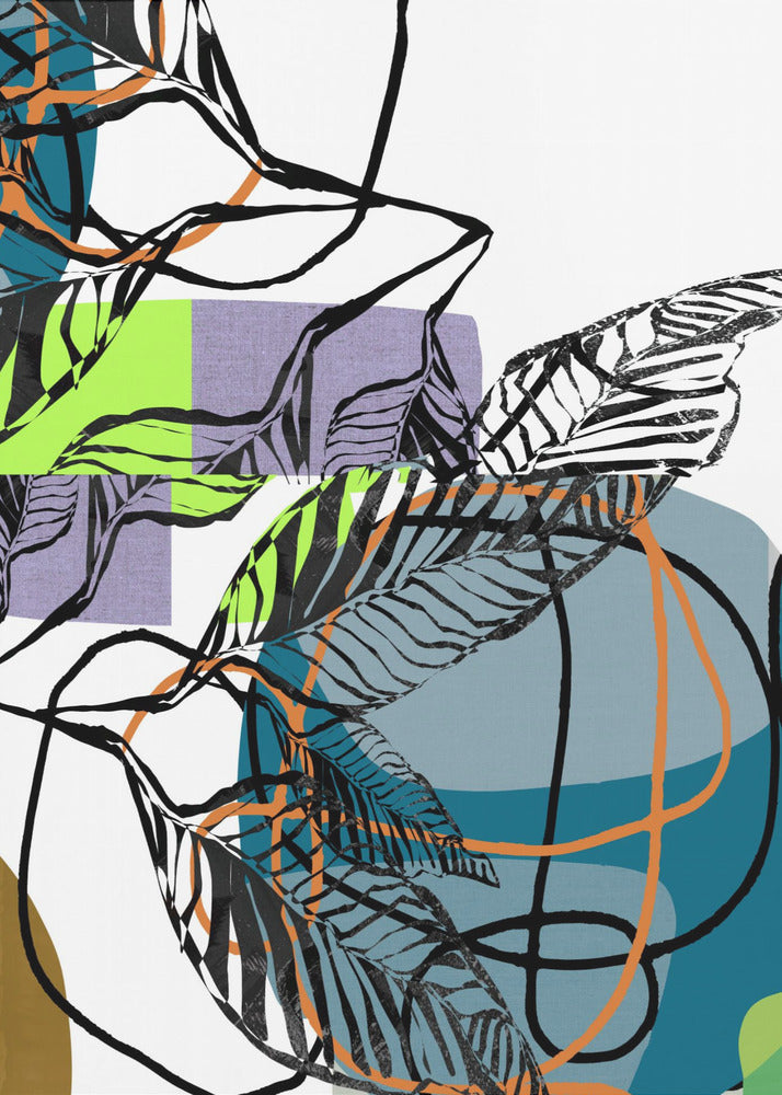 Abstract Black Leaves With Colour No1 | Canvas