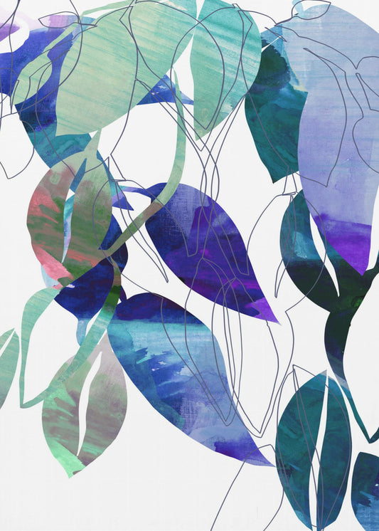 Botanical Leaf Print Art In Navy Blue 3 | Poster