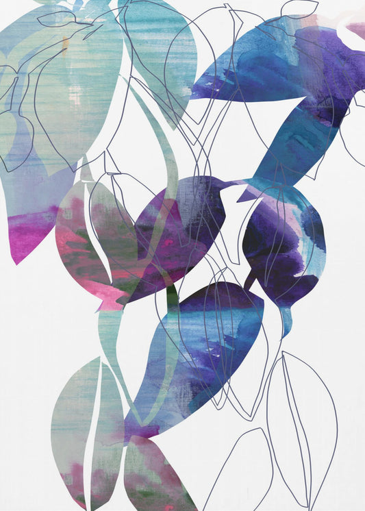 Botanical Leaf Print Art In Navy Blue 2 | Canvas