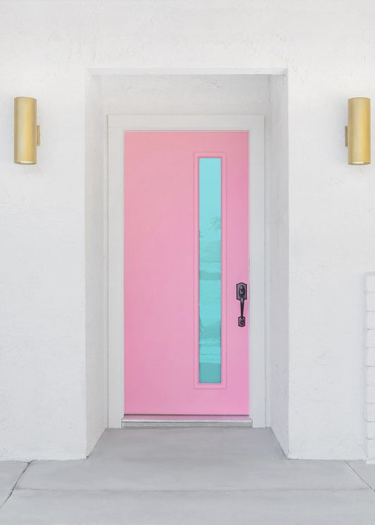 Rosa Tür mit blauem Fenster | Poster