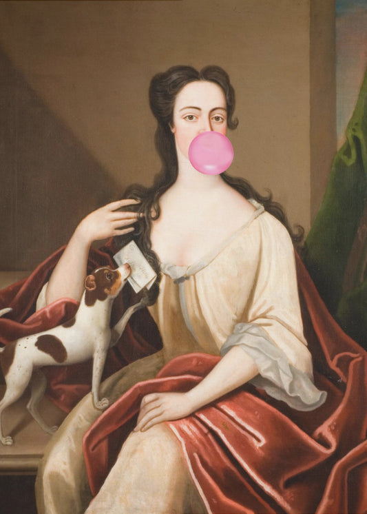 Renaissance Kaugummi Portrait und Hund / Veränderte Kunst | Leinwand