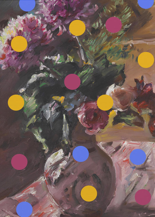 Klassische Vase mit Blumen und Punkten | Leinwand