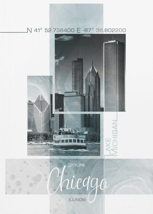 Posterkunst CHICAGO Skyline | türkisfarbener Marmor | Poster