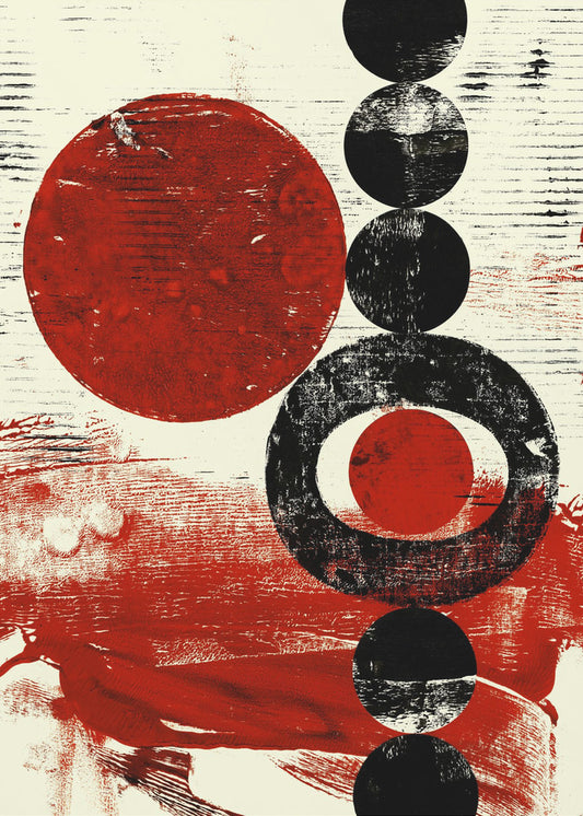 Geometric Shapes with Red and Black Circles | Canvas