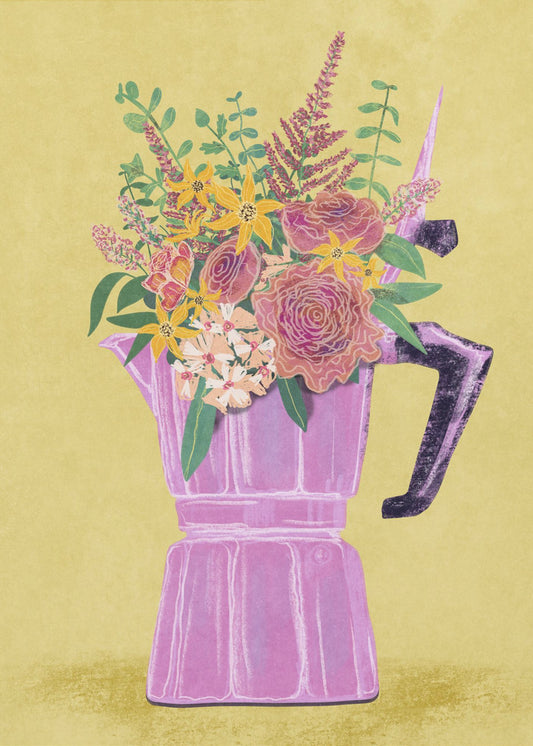 Espressomaschine mit Blumen | Leinwand
