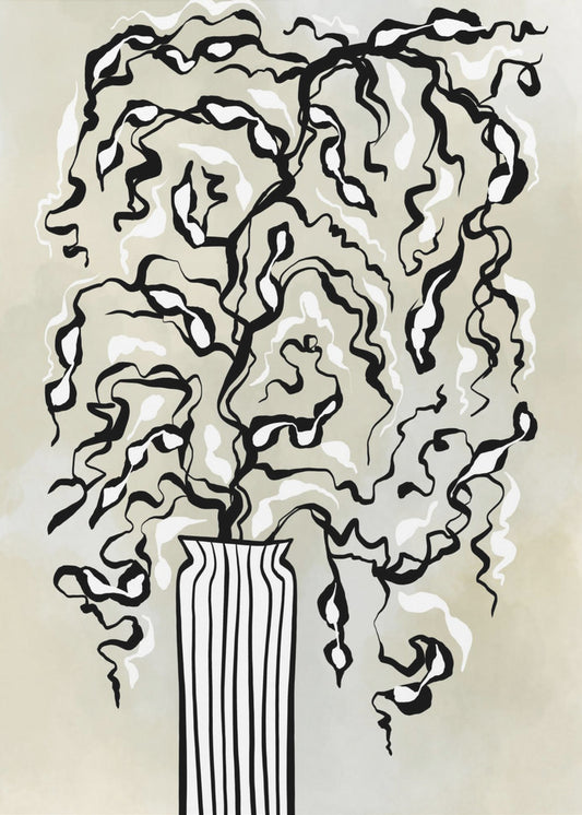 Stilisierte Pflanze in einer gestreiften Vase | Leinwand