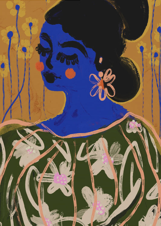 Blaue Blütenmuse | Poster