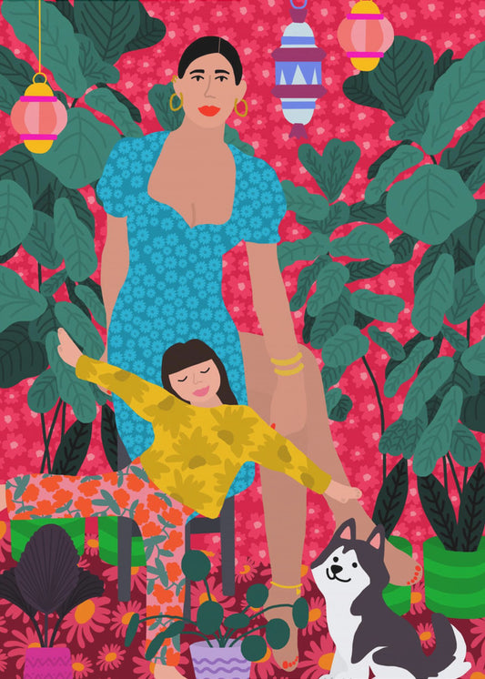 Frau und Kind im Garten | Leinwand