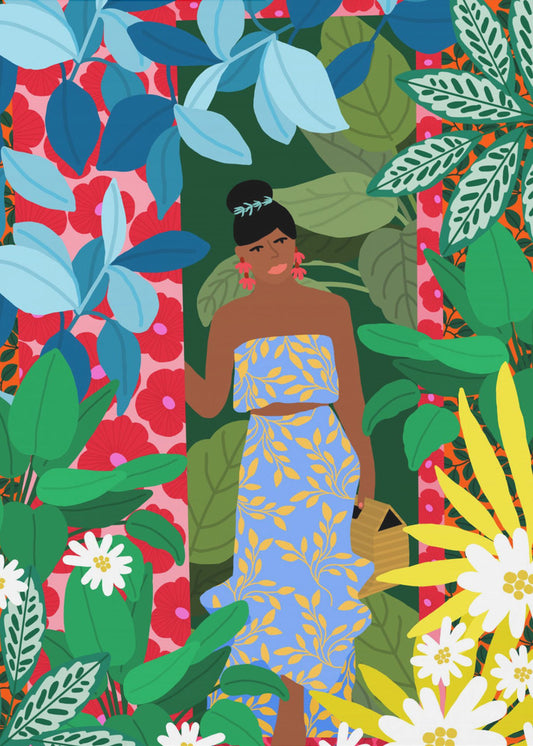 Frau im Kleid mit Blumen | Leinwand