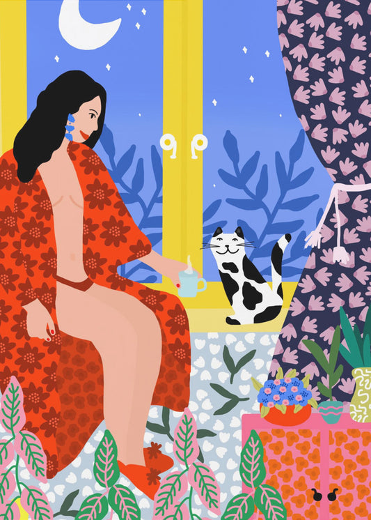 Abendtee mit Katze | Poster