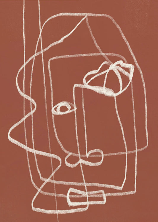 Line Art Abstraktes Portrait Terrakotta 03 | Leinwand