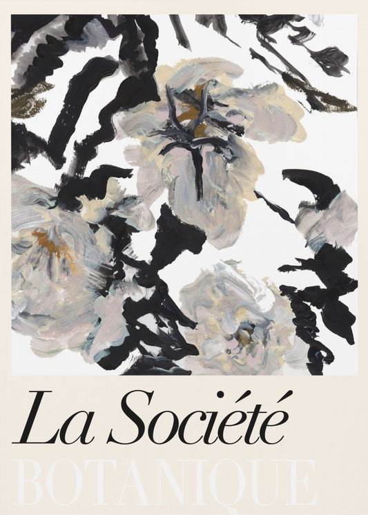 La Société Botanique Schwarze und weiße und cremefarbene Blumen 2 | Leinwand