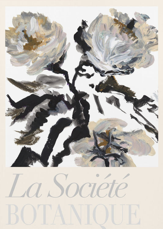 La Société Botanique Schwarze, weiße und cremefarbene Blumen | Leinwand