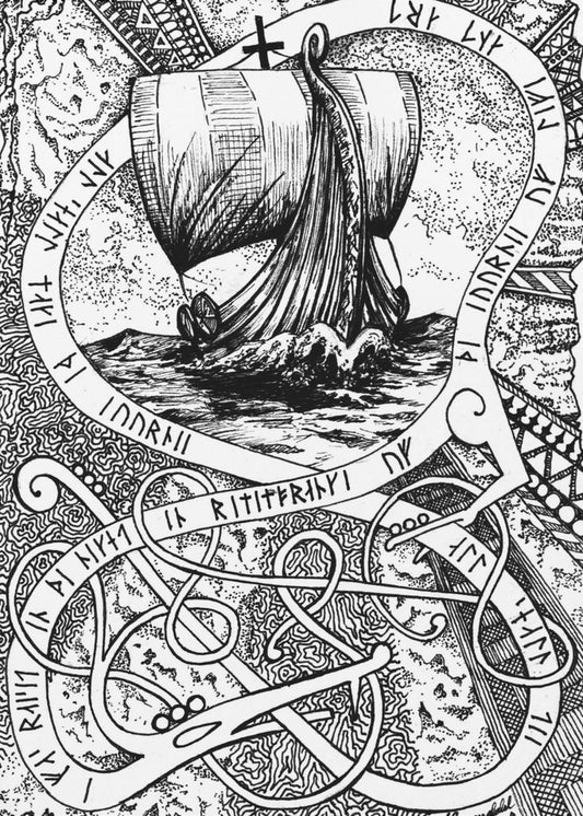 Die Reise. Wikinger-Tuschezeichnung. | Poster