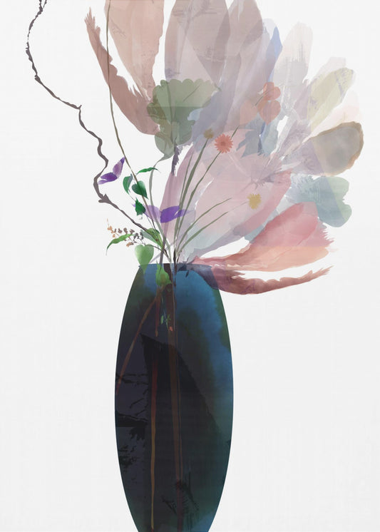 Blush Pink Floral in blauer Glasvase | Poster