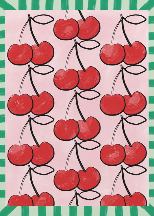Red Cherries on a Pink | Canvas