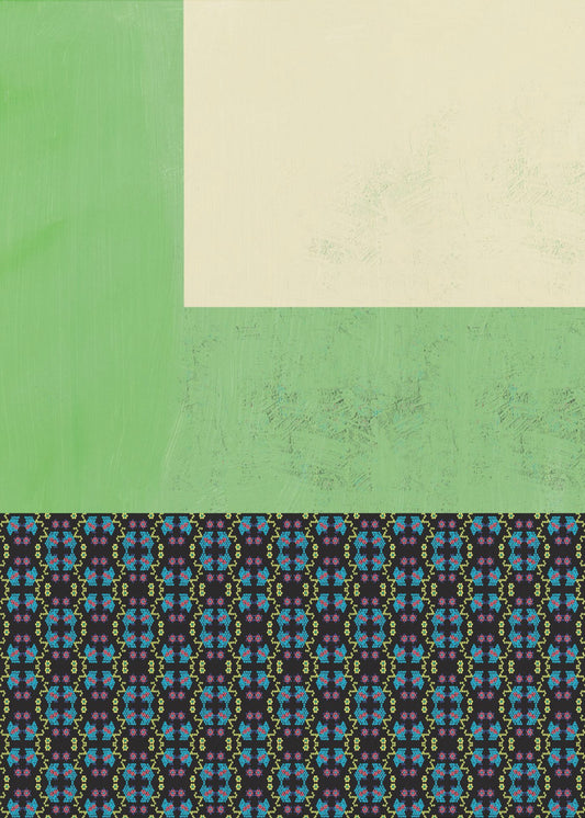Pastellgrüne Collage mit Nyonya-Muster | Leinwand