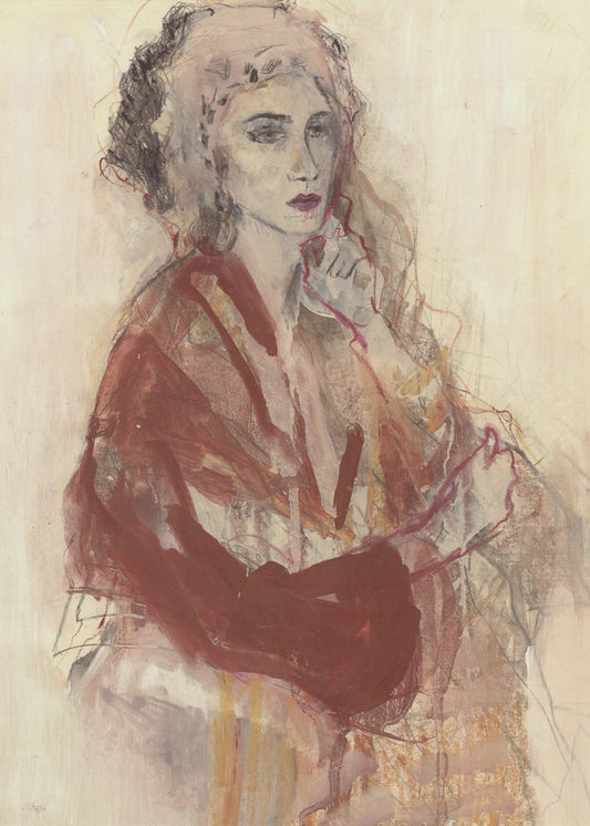 Contemplative Woman In Warm Red Tones | Poster