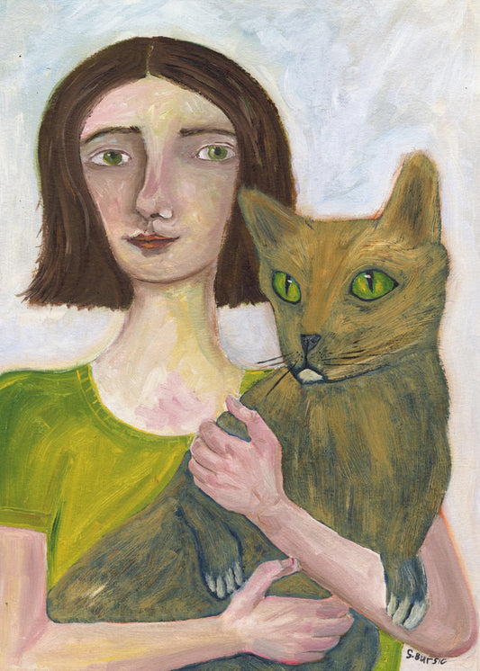 Katzendame mit grünlicher Katze | Poster