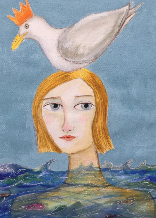 Schwimmerin mit Möwe | Poster