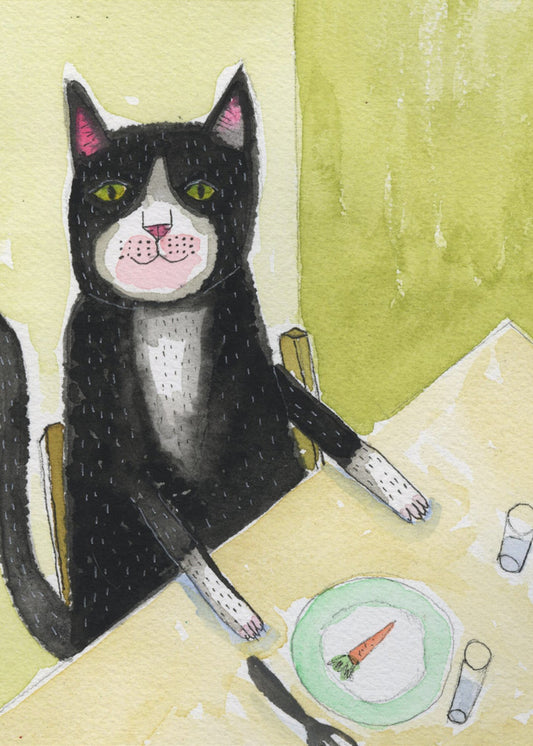 Katze beim Abendessen | Poster