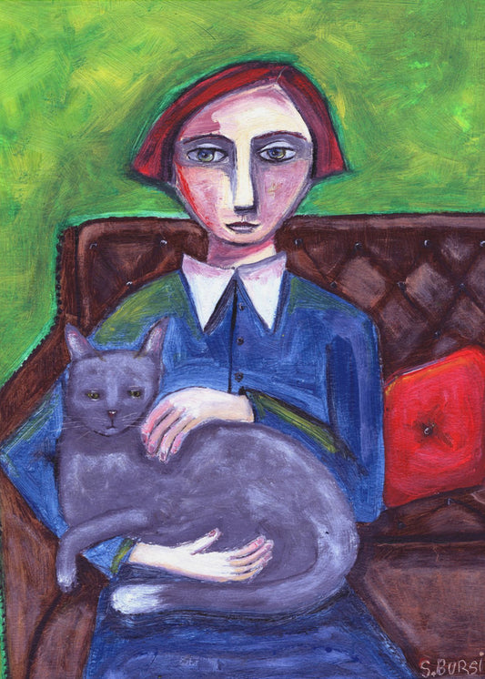 Dame auf der Couch mit Katze | Poster