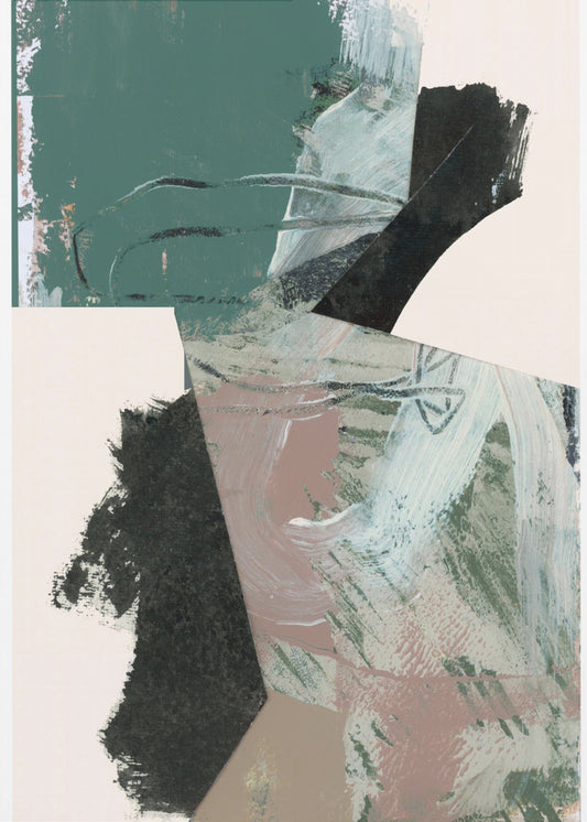 Grün Pfirsich Neutral Schwarz Abstrakt 1 | Poster