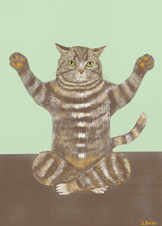 Yoga Cat Light Green Background | Canvas