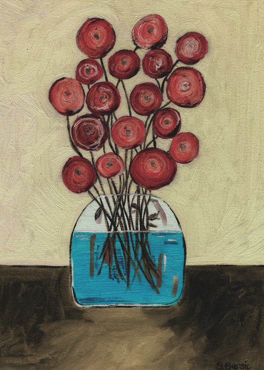 Mohnblumen in Vase, hellbraun | Poster