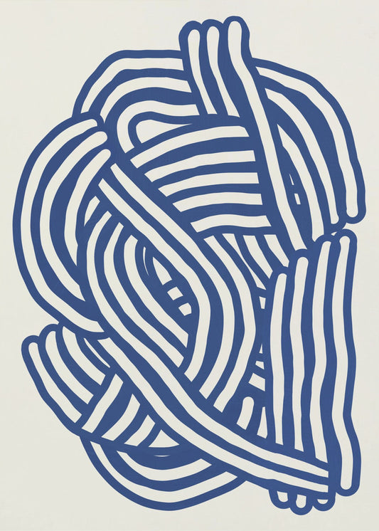 Organische Linienkunstform in Blau | Leinwand