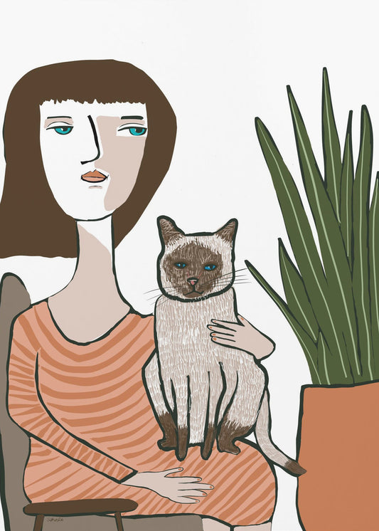 Girl with Siamese cat | Poster