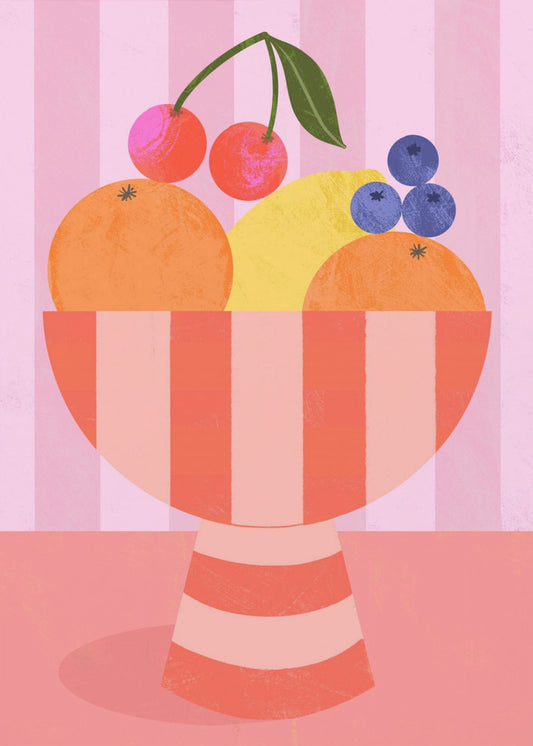 Fruit in Striped Bowl | Canvas