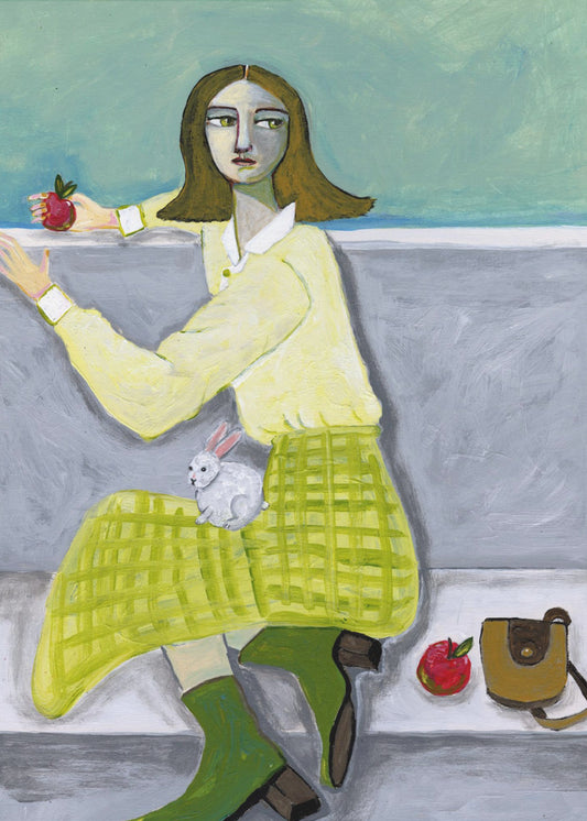 Dame und der Hase mit Apfel | Leinwand