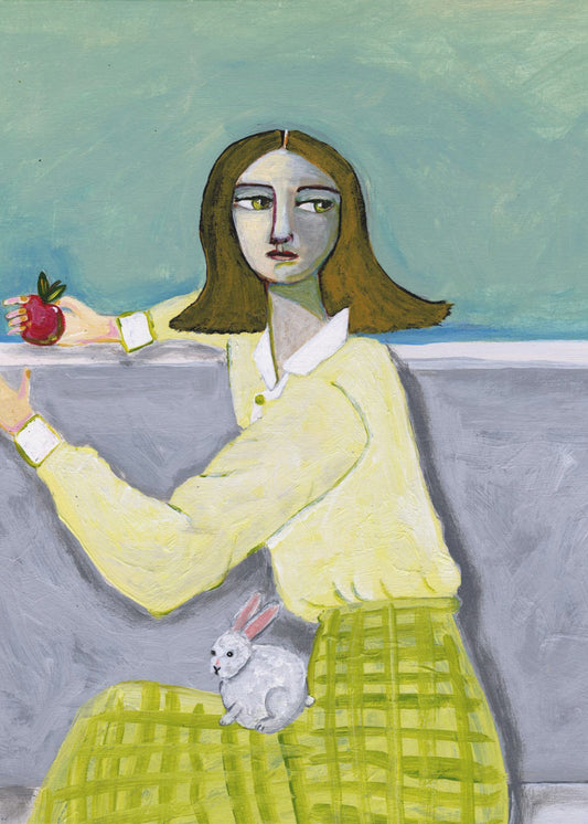 Sitzende Dame mit Kaninchen | Leinwand