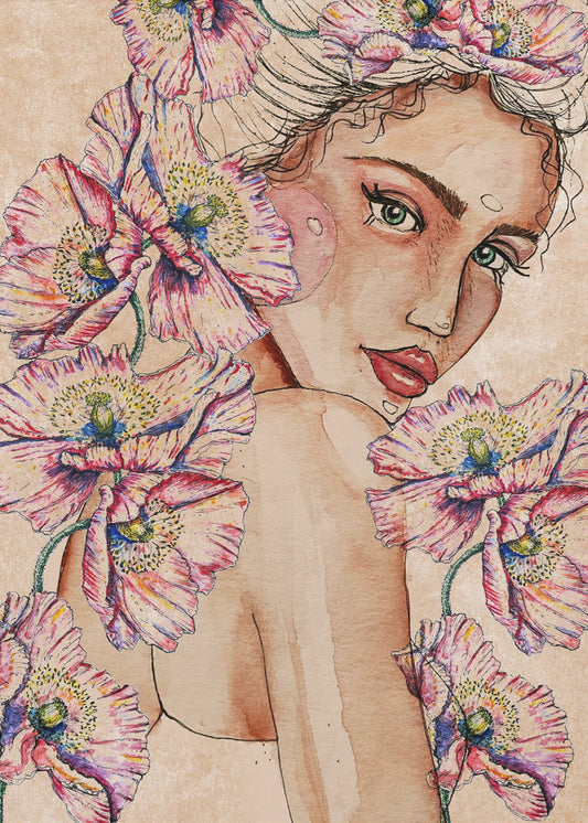 Frau mit Mohnblumen | Poster