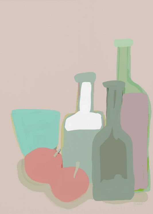 Still life bottles and apples | Canvas