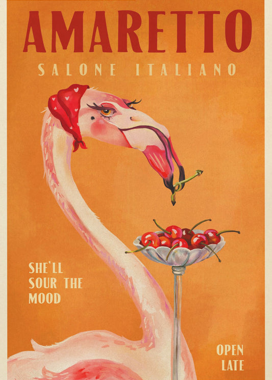 Amaretto Flamingo Art Deco Italienisches Café Reisekunst | Poster