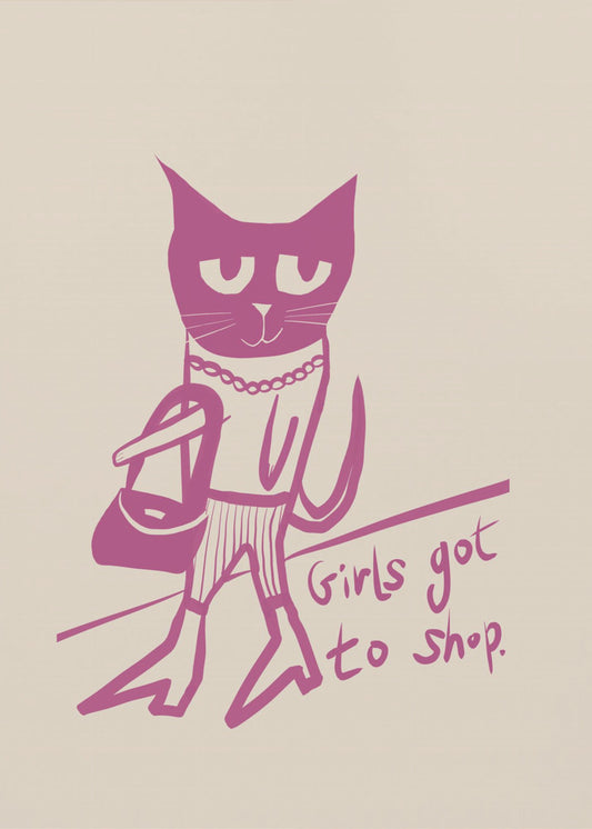Katze Shopping Humor rosa | Leinwand
