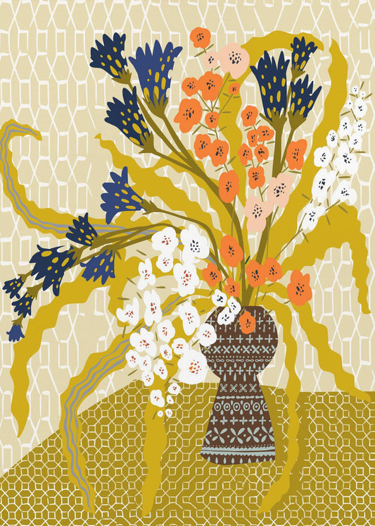 Florales zeitgenössisches Stillleben Senfgelb | Leinwand